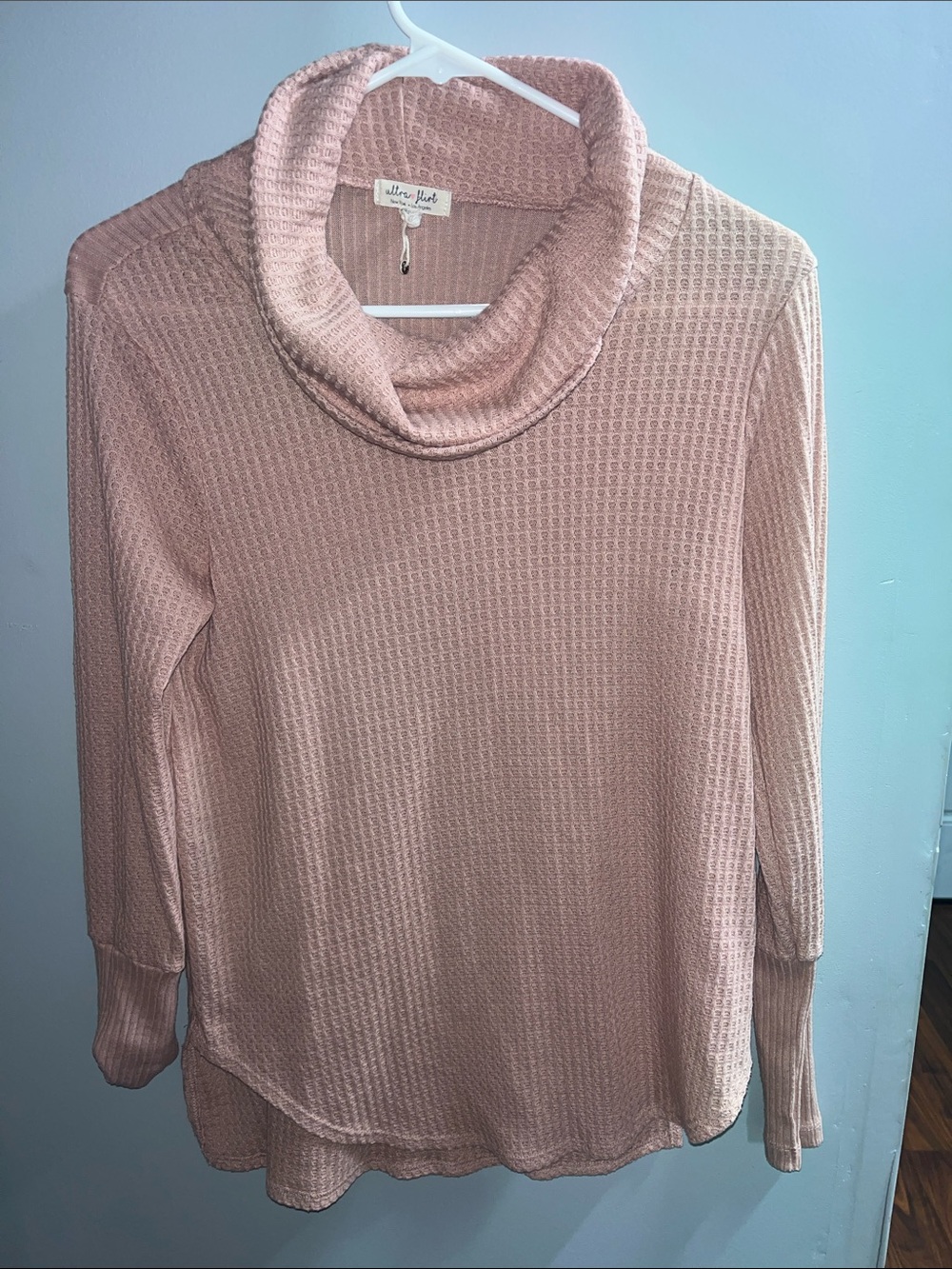 Ultra Flirt Dusty Rose Waffle Cowl Neck Sweater